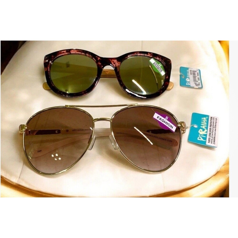 2-Piranha Sunglasses Women’s Fashion Aviator & Genuine Bamboo #60016 #61018 NEW